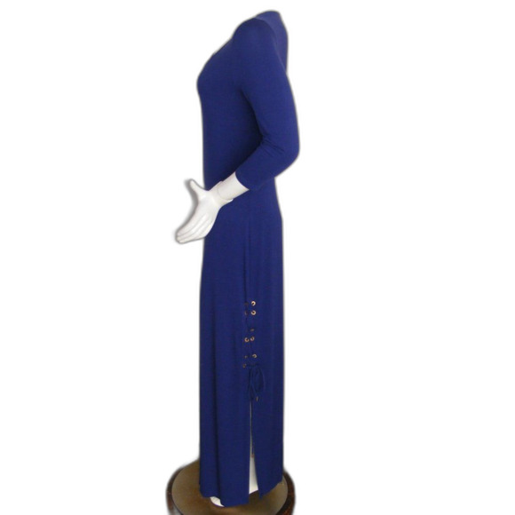 TOMMY BAHAMA Maxi Dress, S, Solid Blue, 3/4 sleeves, Lace-up Vent/Slit, Jersey - Picture 7 of 10